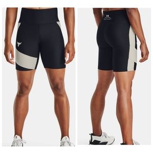 Under Armour Project Rock Black Workout Compression High Rise Bike Shorts XS WT